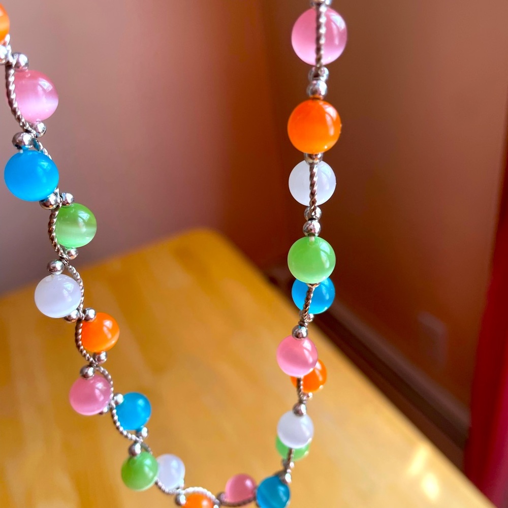 Genuine Larimar multi color stone necklace - stretchable. 16 inches long.